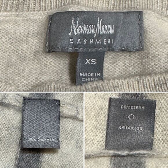NEIMAN MARCUS 100% Cashmere Striped Pullover Sweater Heather Gray Vanilla XS - Picture 10 of 10